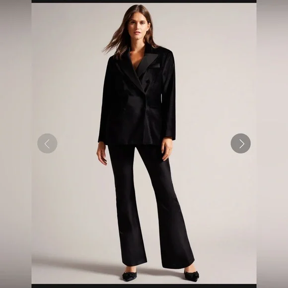 New Ted Baker London Demyat Velvet Kick Flare Trousers - Picture 2 of 15